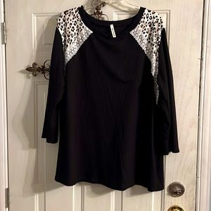 Now and forever 3X waffle knit black with leopard  shirt
